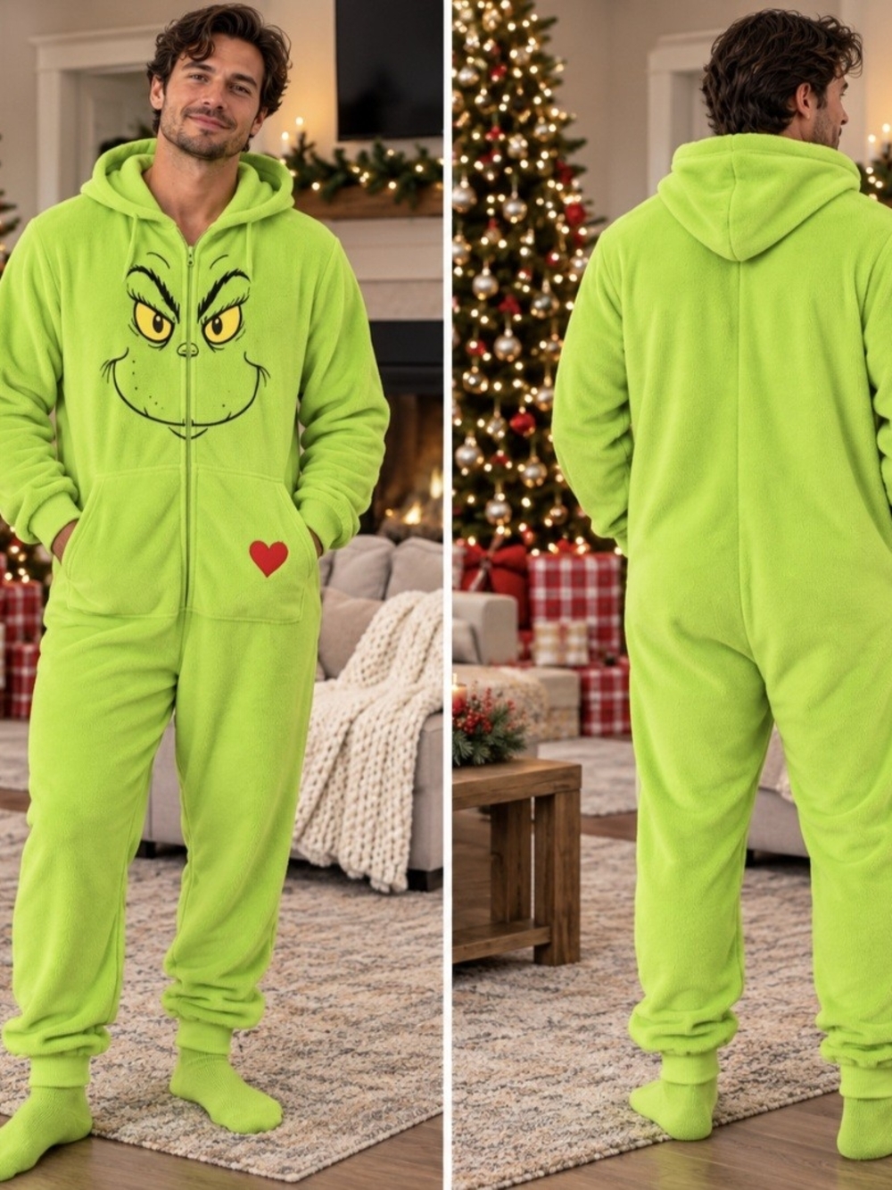 Hanna Andersson Grinch Adult L/XL Fleece Onesie Christmas Pajamas